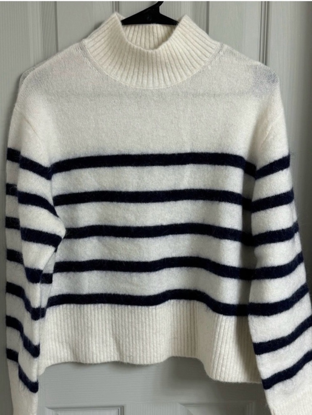 Classic Striped Mock Neck Sweater - White & Black